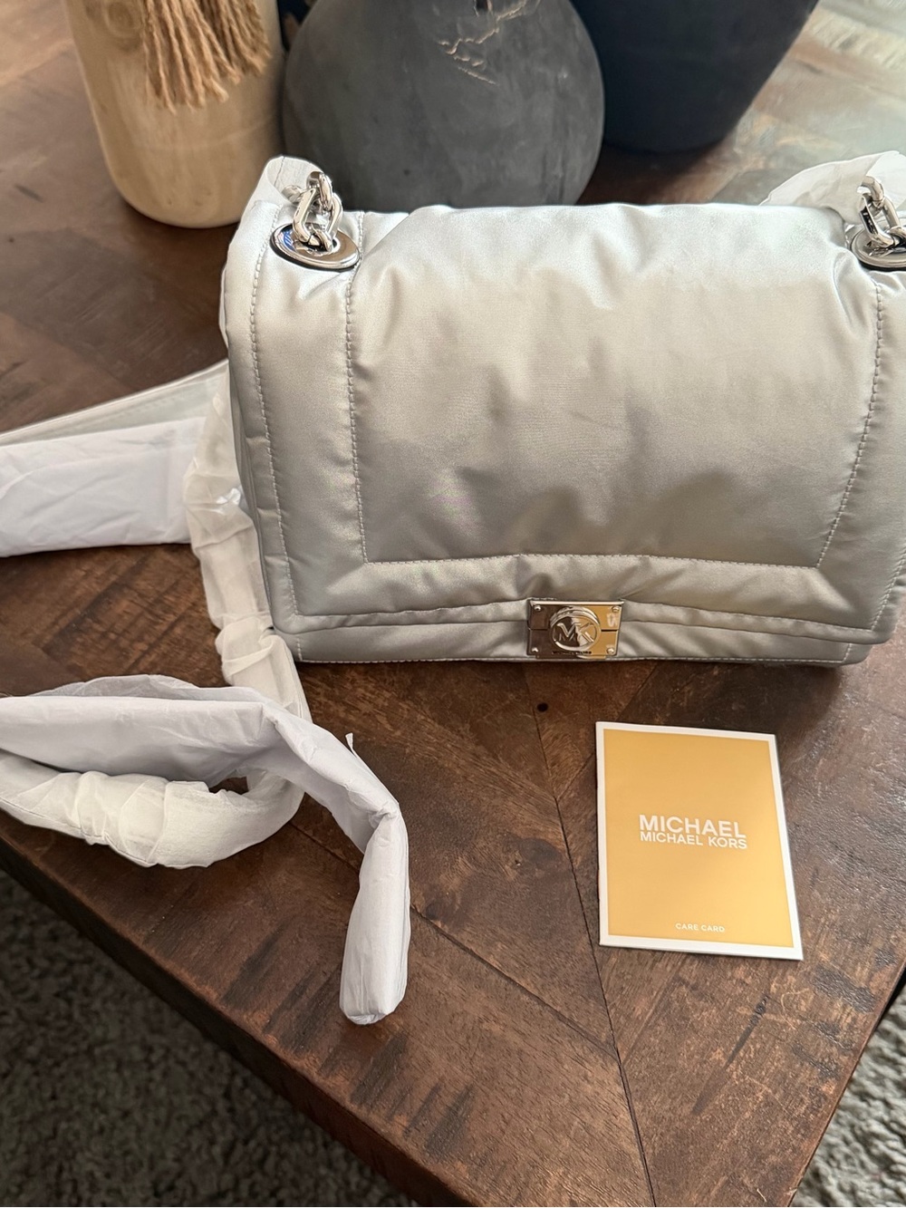 NWT Michael Kors Rory MD Flap Xbody Silver Crossbody Bag